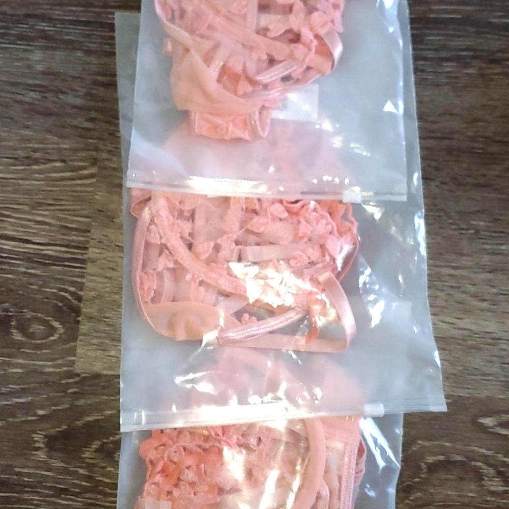 Two Piece Embroidery Sheer Mesh Pink Lingerie Set - Picture 3 of 3